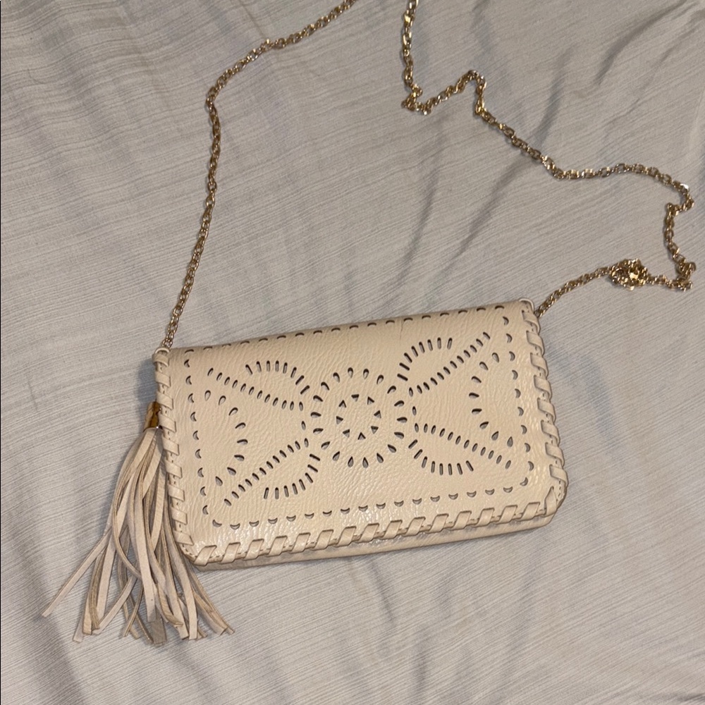 Urban Expressions Cream Crossbody Bag with Perforated Design
